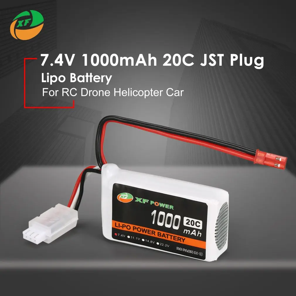 

XF POWER 7.4V 1000mAh 20C 2S 2S1P Lipo Battery JST Plug Rechargeable For RC FPV Racing Drone Helicopter Car Boat Model