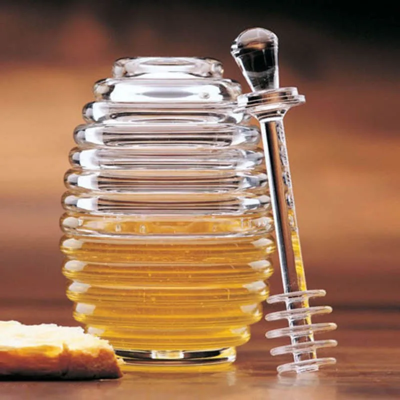 Honey Dispenser Transparent Acrylic Jars Spoon Honeycomb Bottle Honey Squeeze Storage Tank Muffins Companion Best Appliance Leakage KC1285 (1)