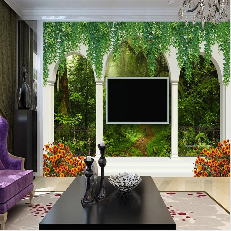 Image Custom photo wallpaper wall murals wall stickers beautiful Roman column arches woods landscape 3d background wall papel de pared