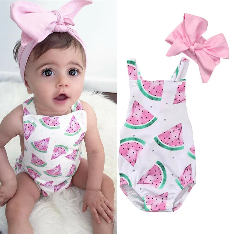 Newborn Baby Girl Romper Clothes Summer Sleeveless watermelon Backless Jumpsuit +Headband 2PCS Outfits Sunsuit Baby Clothing
Newborn Baby Girl Romper Clothes Summer Sleeveless watermelon Backless Jumpsuit +Headband 2PCS Outfits Sunsuit Baby Clothing