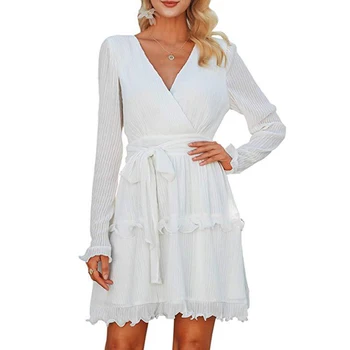 Paris Girl Elegant Pleated Chiffon Women Dress Summer Long Sleeve V Neck Ruffles White Dresses Casual Mini Dress Vestidos
Paris Girl Elegant Pleated Chiffon Women Dress Summer Long Sleeve V Neck Ruffles White Dresses Casual Mini Dress Vestidos
