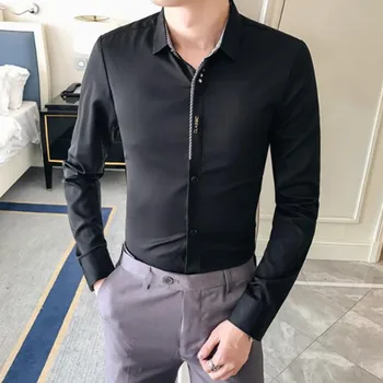 New men's shirts solid color shirt men's button decoration Korean version of the self-cultivation white shirt
New men's shirts solid color shirt men's button decoration Korean version of the self-cultivation white shirt