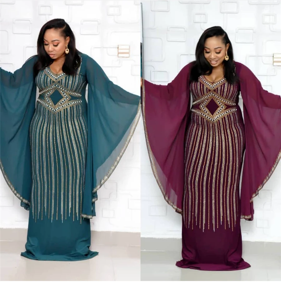 BAIBAZIN New African Dress for Women Hot Drilling Beaded Exaggerated Chiffon Big Sleeves Slim Fishtail Dress
BAIBAZIN New African Dress for Women Hot Drilling Beaded Exaggerated Chiffon Big Sleeves Slim Fishtail Dress