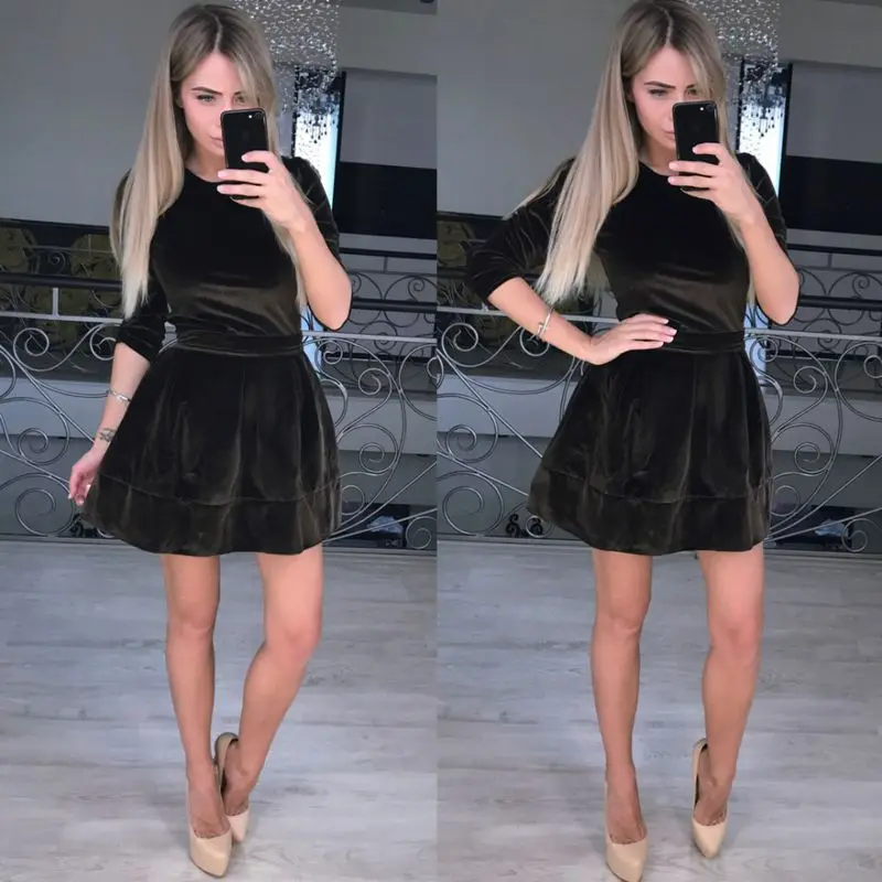 Elegant Casual Velvet Dresses Women 2017 Autumn (1)
