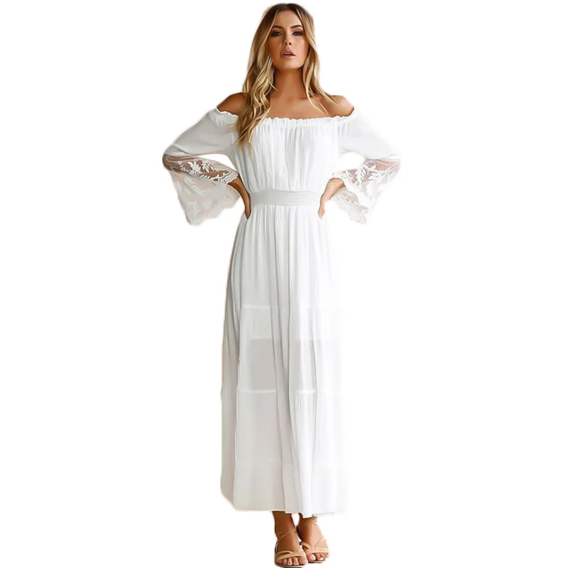 New Sexy Women Long Sleeve Dress New Word Collar Lace Stitching Temperament Dress Female Vestido Largo Verano Mujer Long Sleeve
New Sexy Women Long Sleeve Dress New Word Collar Lace Stitching Temperament Dress Female Vestido Largo Verano Mujer Long Sleeve