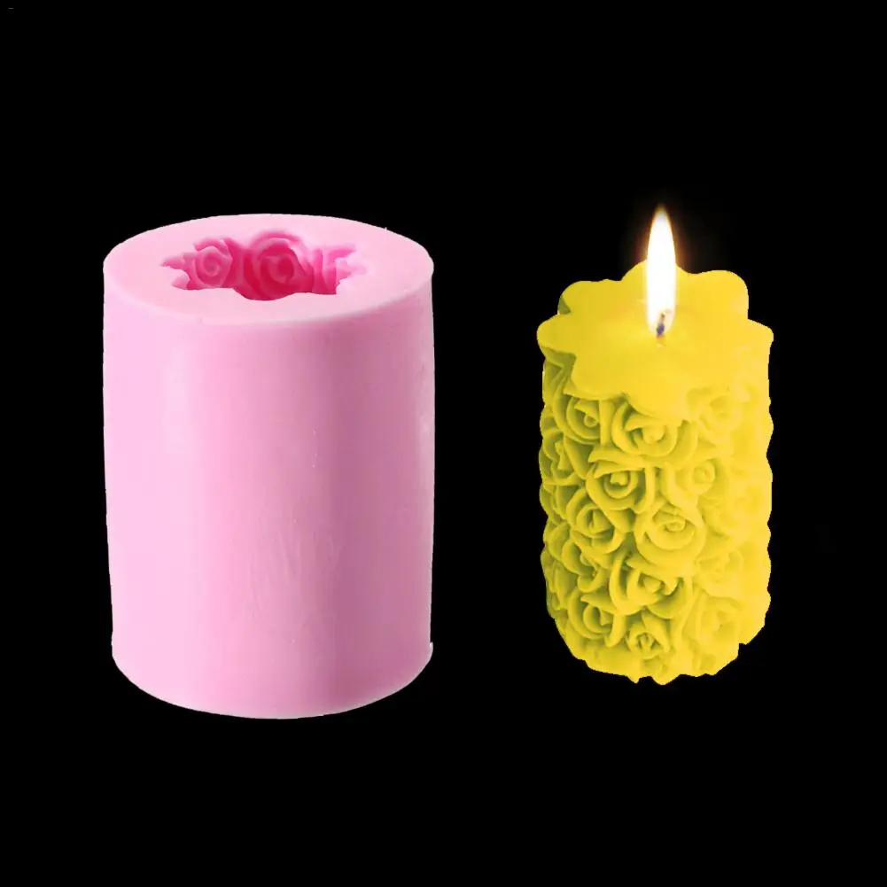 

3D Rose Cylindrical Candle Form Handmade Soap Silicone Moulds Polymer Clay Molds for Pudding Jelly Dessert Chocolate Making Tool