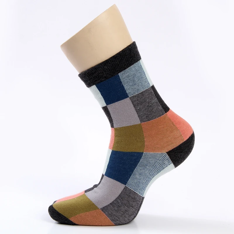 5 пар/лот мужские Компрессионные носки из чесаного хлопка Модные Цветные