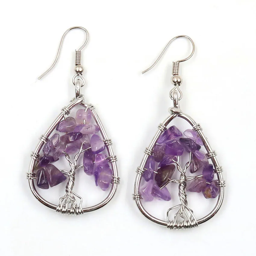 FYJS Silver Plated Wire Wrap Tree of Life Water Drop Natural Purple Amethysts Stone Earrings Unique Jewelry
FYJS Silver Plated Wire Wrap Tree of Life Water Drop Natural Purple Amethysts Stone Earrings Unique Jewelry