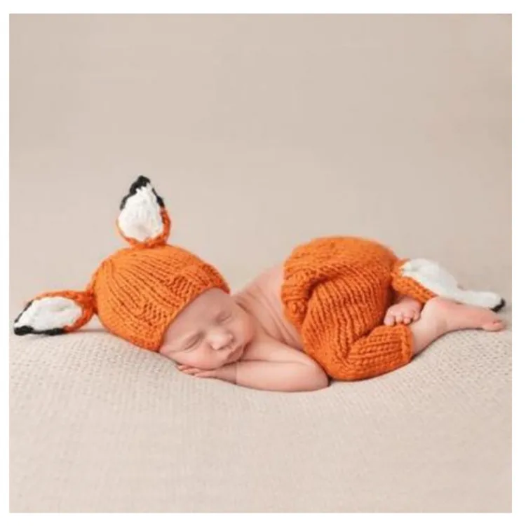 Renard Luntus Accessoires de photo de Costume de tenues en tricot de filles et bebes garcons Chapeau et pantalon pour de 0-6 mois