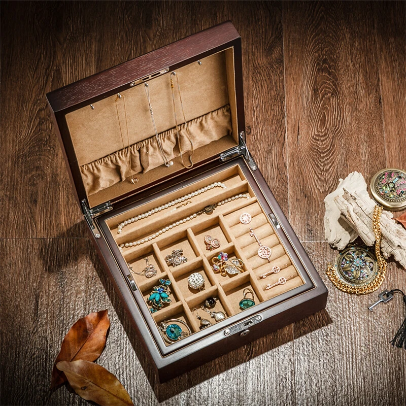Chinese Style Vintage Wood Jewelry Box Double Layer with Lock Girl Bracelet Necklace Jewelry Storage Box Holiday Gifts
Chinese Style Vintage Wood Jewelry Box Double Layer with Lock Girl Bracelet Necklace Jewelry Storage Box Holiday Gifts