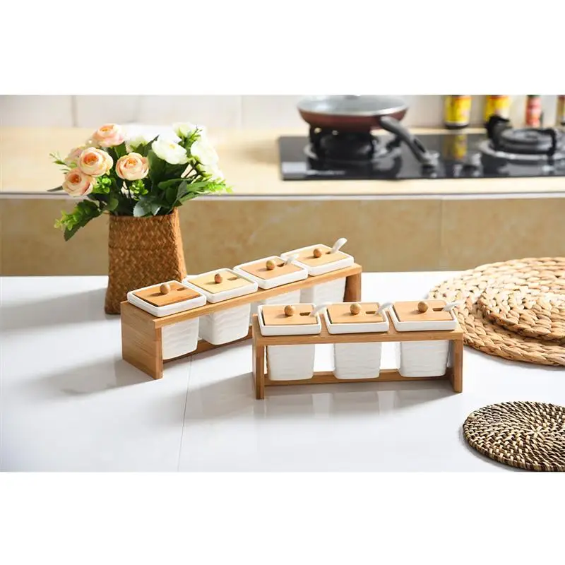 Hot Ceramic Condiment Set Spice Jars Porcelain Condiment Container With Bamboo Cover And Wooden Tray For Home Kitchen A3
Hot Ceramic Condiment Set Spice Jars Porcelain Condiment Container With Bamboo Cover And Wooden Tray For Home Kitchen A3