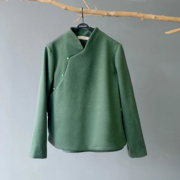 Traditional Round Cut Slant Bead Button Stand Collar Woolen Women Coat, Green Wine Red Grey High Quality Ladies Wool Top Outwear
Traditional Round Cut Slant Bead Button Stand Collar Woolen Women Coat, Green Wine Red Grey High Quality Ladies Wool Top Outwear