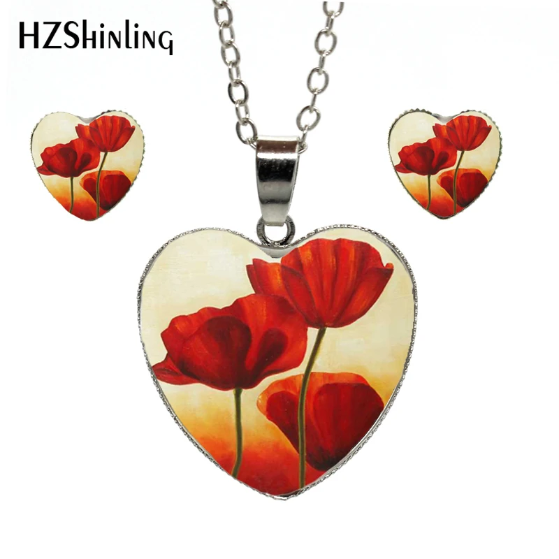 2018 New Fashion Heart Necklace and Earrings Jewelry Set Handmade Poppy Flower Paintings Photo Silver Heart Necklace Earrings
2018 New Fashion Heart Necklace and Earrings Jewelry Set Handmade Poppy Flower Paintings Photo Silver Heart Necklace Earrings