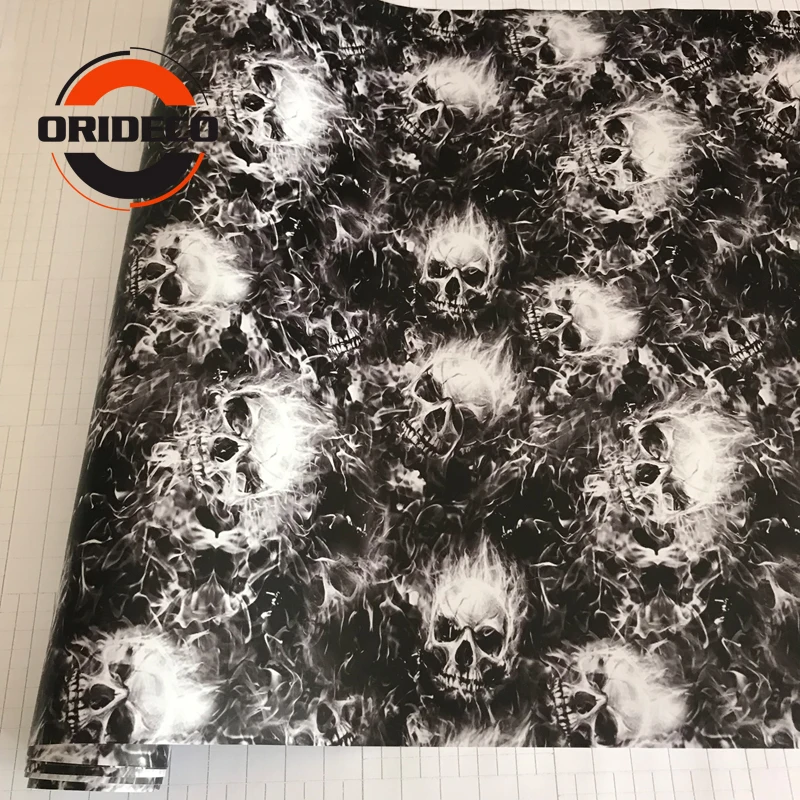 black white fire skull sticker bomb vinyl wraps film