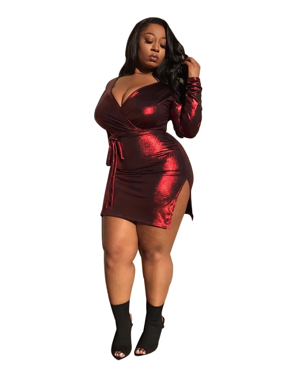 Richietrade Deep V Neck Sashes Dress Long Sleeve Sexy Glossy Short Slit Dress Plus Size 4XL Dress New Summer Women Dress
Richietrade Deep V Neck Sashes Dress Long Sleeve Sexy Glossy Short Slit Dress Plus Size 4XL Dress New Summer Women Dress