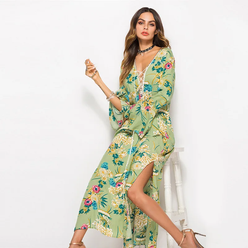 Beach Outings For Women 2019 Women's Tunic Tunics Woman Beachwear Covered New Dresses Flared Long Sleeve Printed Forked Print
Beach Outings For Women 2019 Women's Tunic Tunics Woman Beachwear Covered New Dresses Flared Long Sleeve Printed Forked Print