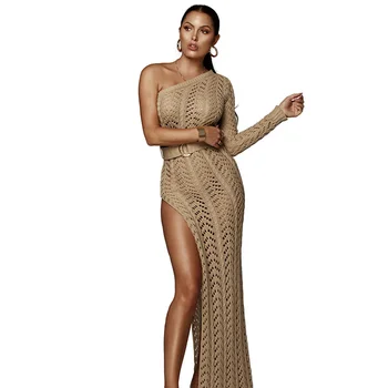 Shoulder exposed. Hollow out women Dress hot selling Sexy lady High-slit knitted beach pencil dress 5 colors 
Shoulder exposed. Hollow out women Dress hot selling Sexy lady High-slit knitted beach pencil dress 5 colors