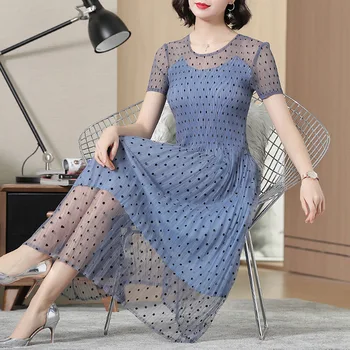 Women Dress 2019 New Short Sleeve Mesh Lace Sweet Loose Causal Dot Pleated Long Dress
Women Dress 2019 New Short Sleeve Mesh Lace Sweet Loose Causal Dot Pleated Long Dress