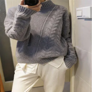 Autumn and winter new female half-neck cashmere sweater lazy loose asymmetric twist thick warm sweater women
Autumn and winter new female half-neck cashmere sweater lazy loose asymmetric twist thick warm sweater women