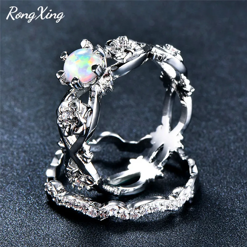 RongXing White/Blue/Green Fire Opal Flower Double Rings For Women 925 Sterling Silver Filled Birthstone Ring Set Wedding Jewelry
RongXing White/Blue/Green Fire Opal Flower Double Rings For Women 925 Sterling Silver Filled Birthstone Ring Set Wedding Jewelry