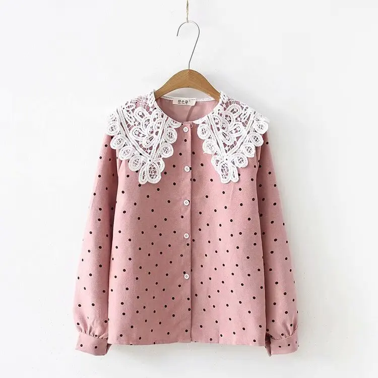 Small fresh lace doll peter pan collar polka dot shirt female long sleeve top blouse shirt S22823
Small fresh lace doll peter pan collar polka dot shirt female long sleeve top blouse shirt S22823