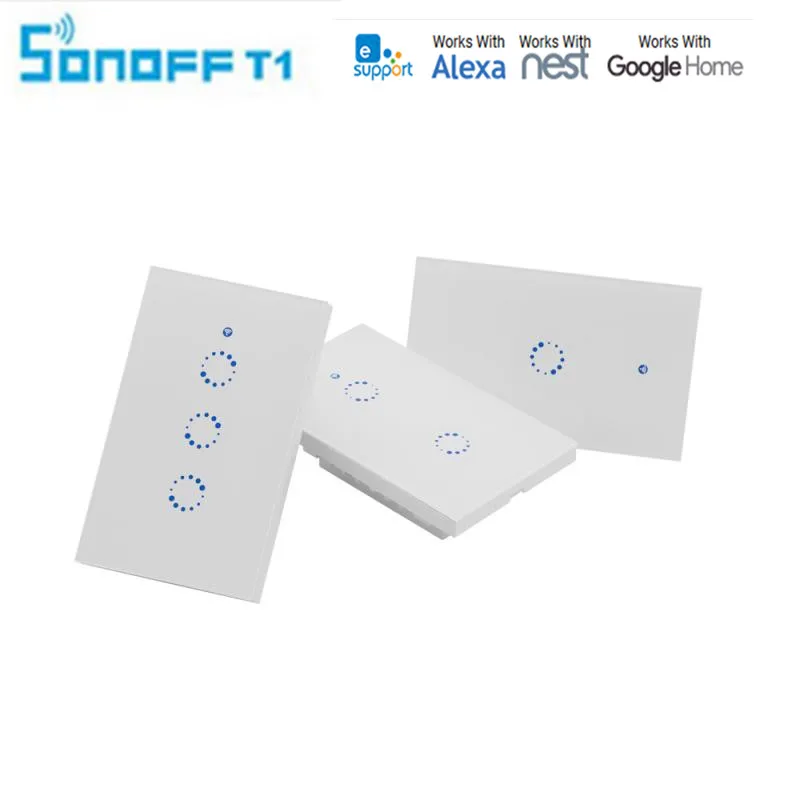 Sonoff T1 US EU Smart Wifi Wall Touch Light Switch 1/2/3 Gang Touch/WiFi/433 RF/APP Remote Smart Home Controller Work with Alexa
Sonoff T1 US EU Smart Wifi Wall Touch Light Switch 1/2/3 Gang Touch/WiFi/433 RF/APP Remote Smart Home Controller Work with Alexa