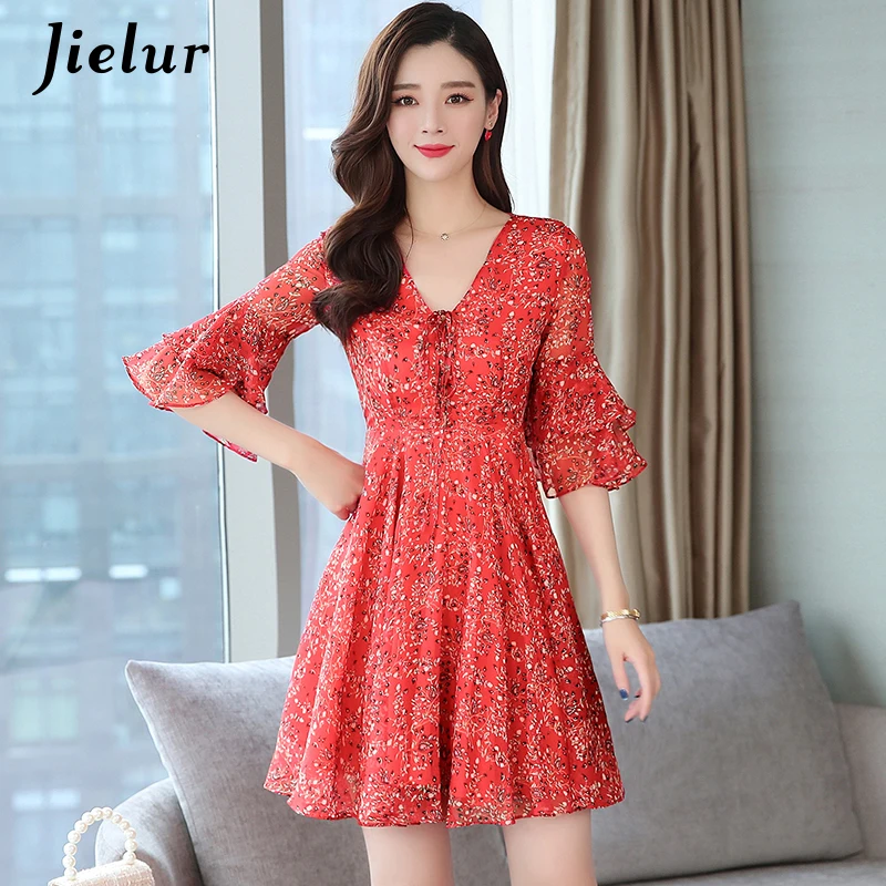 Jielur Floral Boho Women Dress Chiffon Beach Fashion V-neck Short Sleeve Summer Dress Ladies Elegant Robe Femme S-XL Red Vestido
Jielur Floral Boho Women Dress Chiffon Beach Fashion V-neck Short Sleeve Summer Dress Ladies Elegant Robe Femme S-XL Red Vestido