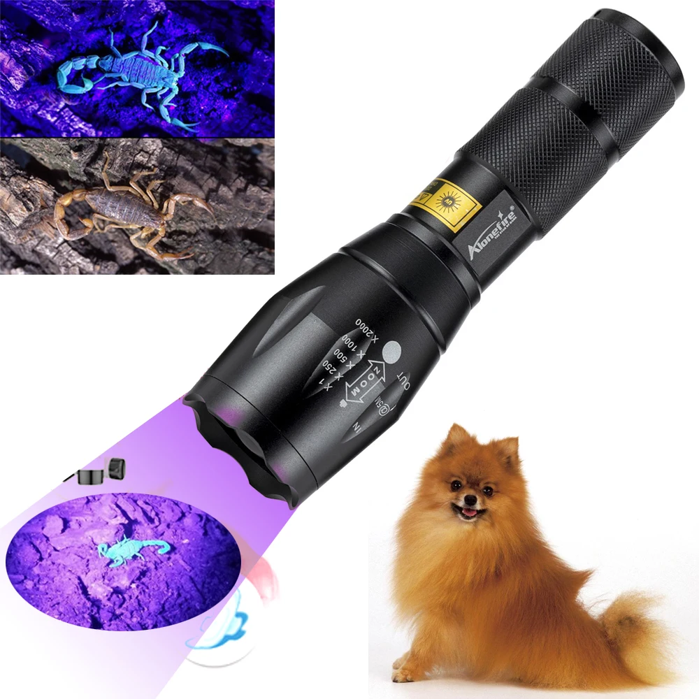 UV Led Flashlight 365nm OR 395NM Ultra Violets Ultraviolet Zoomable Flashlight Invisible Pet Stains Hunting Marker Checker torch
UV Led Flashlight 365nm OR 395NM Ultra Violets Ultraviolet Zoomable Flashlight Invisible Pet Stains Hunting Marker Checker torch