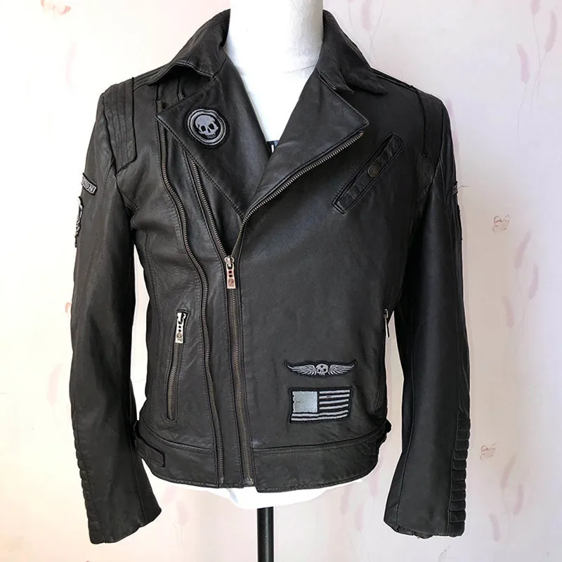 2019 Black Men Skull Pattern Motorcycle Leather Jacket Diagonal Zipper Genuine Thin Sheepskin Spring Biker's Coat FREE SHIPPING
2019 Black Men Skull Pattern Motorcycle Leather Jacket Diagonal Zipper Genuine Thin Sheepskin Spring Biker's Coat FREE SHIPPING