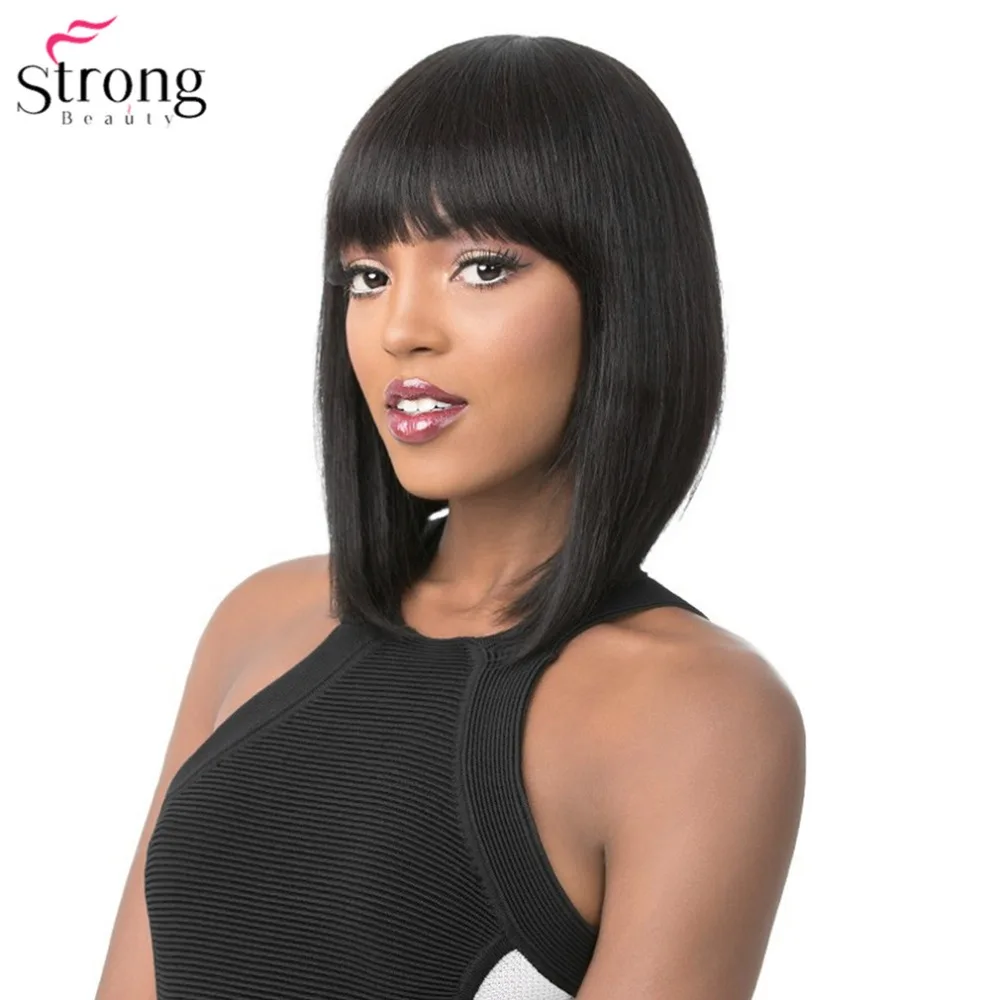 

StrongBeauty Women's Wigs Neat Bang Bob Style Short Straight Hair Black/Blonde Synthetic Full Wig 6 Color