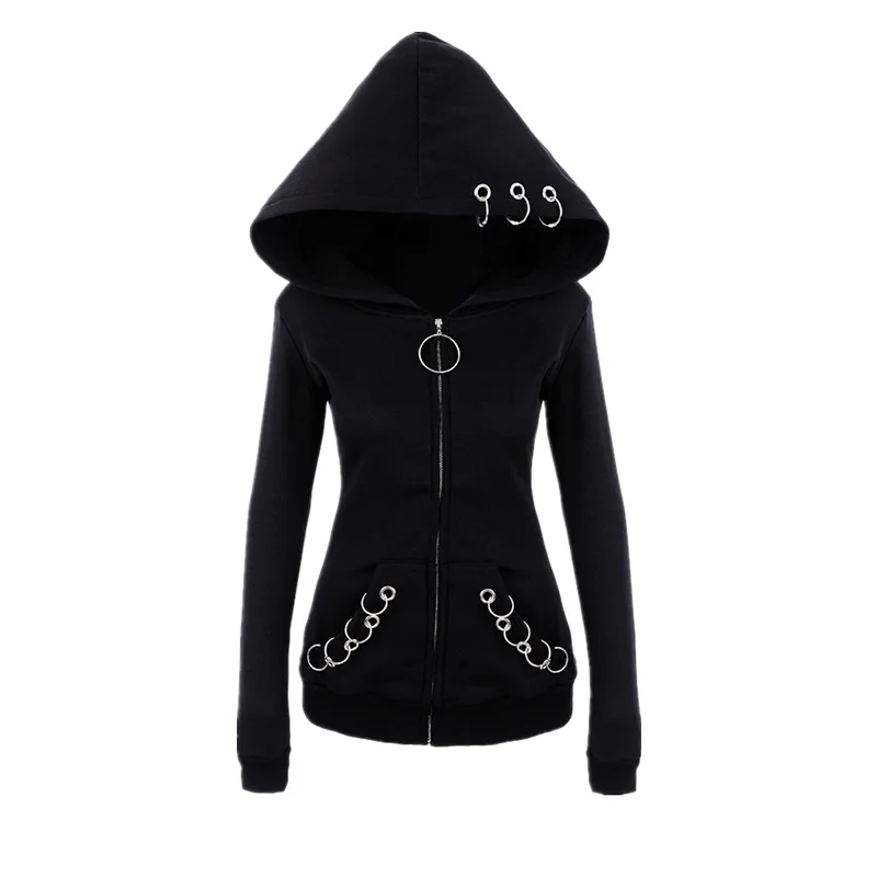 Sisjuly Gothic Black Punk Fleece Hoodie Sweatshirt Spring Winter Iron Rings Zipper Cool Dark Personality Slim Hooded Hoodies
Sisjuly Gothic Black Punk Fleece Hoodie Sweatshirt Spring Winter Iron Rings Zipper Cool Dark Personality Slim Hooded Hoodies