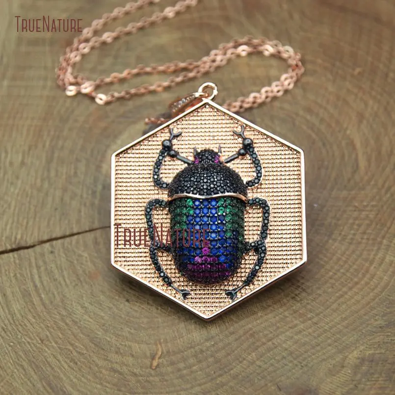 Rose Gold Electroplated Hexagonal Shape Pendant With Colors Zircon Pave Beetle Insect Long Copper Chains In 18 Inch NM10382
Rose Gold Electroplated Hexagonal Shape Pendant With Colors Zircon Pave Beetle Insect Long Copper Chains In 18 Inch NM10382