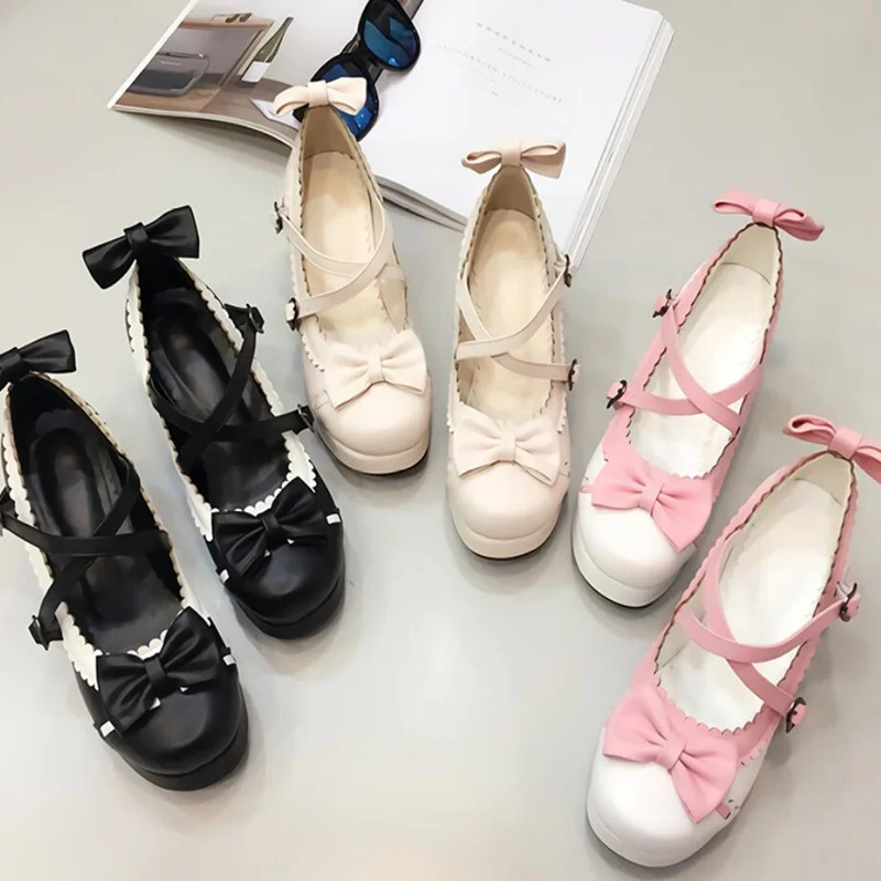 Lolita Thick Middle Heel 3 Color Bowknot Princess Shoes PU Lovely Loli Round Head Women Shoes Cos Kawaii Girl Tea Party Shoes
Lolita Thick Middle Heel 3 Color Bowknot Princess Shoes PU Lovely Loli Round Head Women Shoes Cos Kawaii Girl Tea Party Shoes