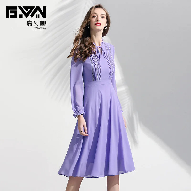 GYALWANA 2019 Spring New Ruffled Collar Luxury Chiffon Dress Female Lantern Sleeve High Waist Violet Mid Dress
GYALWANA 2019 Spring New Ruffled Collar Luxury Chiffon Dress Female Lantern Sleeve High Waist Violet Mid Dress