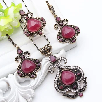 Luxuriant Turkish Women Jewelry Sets Tulip Flower Design Antique Gold Resin Earrings Crystal Ring Rhinestone Necklace Pendant 
Luxuriant Turkish Women Jewelry Sets Tulip Flower Design Antique Gold Resin Earrings Crystal Ring Rhinestone Necklace Pendant