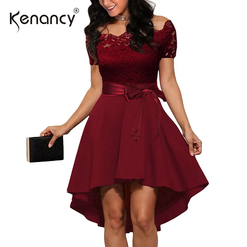 Kenancy Lace Trim Off Shoulder Slash Neck High Low Hem Dress Women Casual Short Sleeve Lace Modification Fit Flare Party Dress
Kenancy Lace Trim Off Shoulder Slash Neck High Low Hem Dress Women Casual Short Sleeve Lace Modification Fit Flare Party Dress