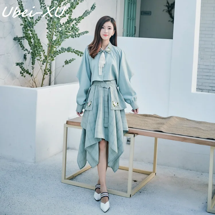 Ubei Fashion irregular Skirt + embroidered blouse shawl plaid skirt women two pieces sets fairy skirt set
Ubei Fashion irregular Skirt + embroidered blouse shawl plaid skirt women two pieces sets fairy skirt set