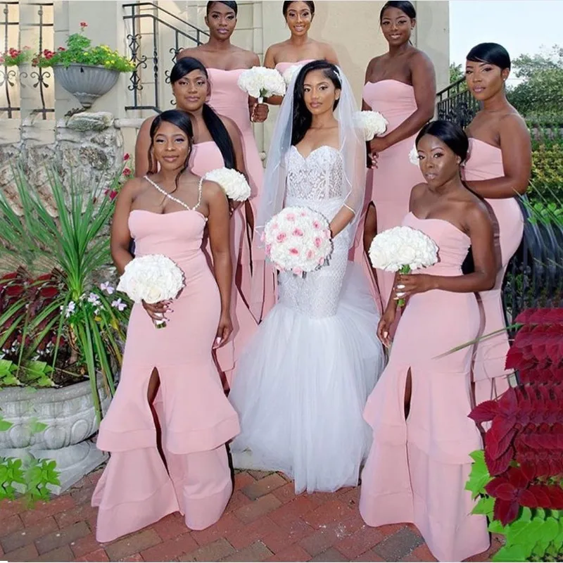 Pink Satin Bridesmaid Dresses Strapless Split Tiered Skirt Long Mermaid Wedding Party Dress Plus Size 2018 Maid Of Honor Gowns
Pink Satin Bridesmaid Dresses Strapless Split Tiered Skirt Long Mermaid Wedding Party Dress Plus Size 2018 Maid Of Honor Gowns