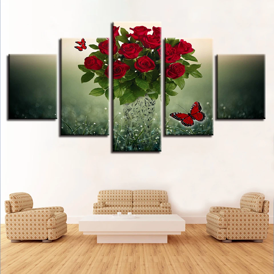 Wall Paintings Decoration Art Canvas Picture 5 Pieces Red Butterfly And Red Rose Flower Bundle Landscape Modular Prints Posters
Wall Paintings Decoration Art Canvas Picture 5 Pieces Red Butterfly And Red Rose Flower Bundle Landscape Modular Prints Posters
