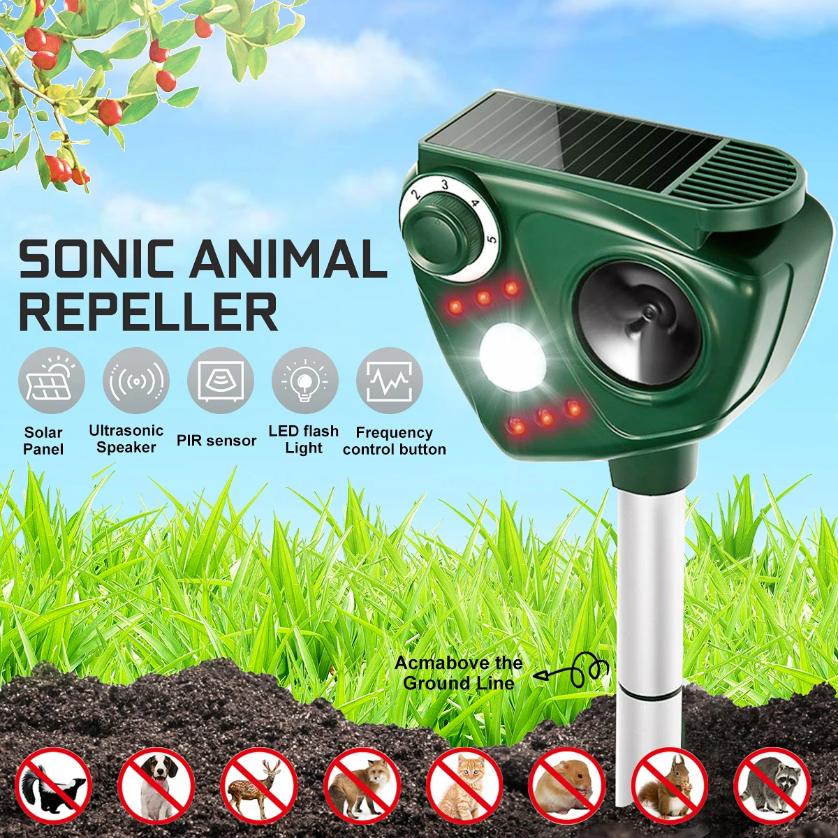 Outdoor Solar Ultrasonic Animal Pest Repeller Pest Mouse Repeller PIR Sensor Garden Bird Cat Dog Repellent Keep Animals Away
Outdoor Solar Ultrasonic Animal Pest Repeller Pest Mouse Repeller PIR Sensor Garden Bird Cat Dog Repellent Keep Animals Away