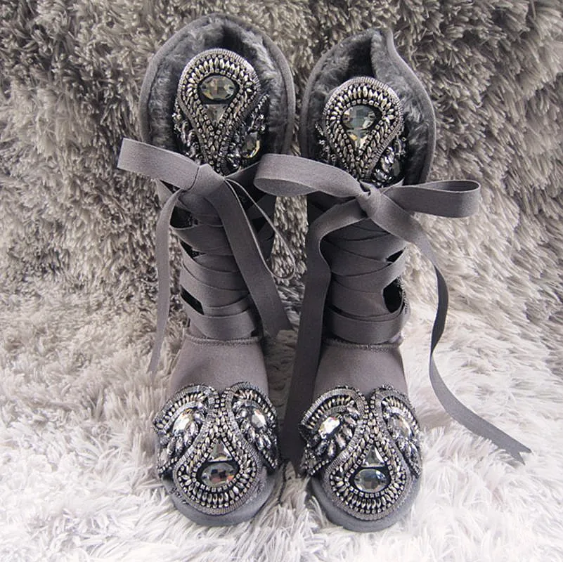 Winter Newest Handmade Grey Crystal Embellished Knee High Boots 2018 Woman Round Toe Lace-up Snow Boots Flat Warm Boots
Winter Newest Handmade Grey Crystal Embellished Knee High Boots 2018 Woman Round Toe Lace-up Snow Boots Flat Warm Boots