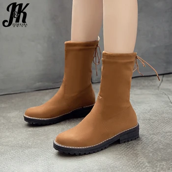 JK Flock Mid-Calf Boots Women Round Toe Boot Platform Ladies Thick Heels Shoes Female Casual Cross Tied Shoes Winter 2019 New
JK Flock Mid-Calf Boots Women Round Toe Boot Platform Ladies Thick Heels Shoes Female Casual Cross Tied Shoes Winter 2019 New