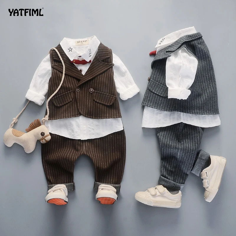 

YATFIML Boys Formal Suits Blazers Sets 3Pcs Clear Gentleman Kids Baby Boys Suit Tops Shirt Waistcoat Tie Pant School Suit