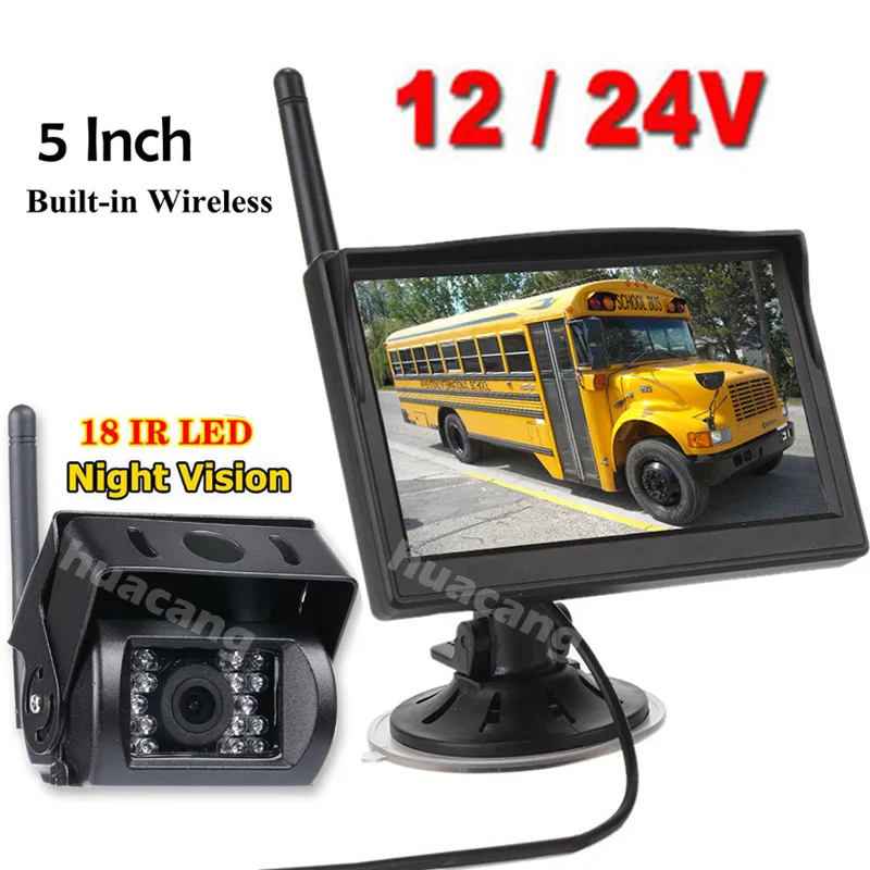 Wireless Vehicle Backup Rear View Camera System with 5'' HD TFT LCD Monitor for Bus Truck Trailers RV, Waterproof Night Vision
Wireless Vehicle Backup Rear View Camera System with 5'' HD TFT LCD Monitor for Bus Truck Trailers RV, Waterproof Night Vision
