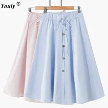 Striped A-Line Blue Skirt Vintage Single-Breasted Skirt 2021 Women Summer Cute Casual Elastic waist Knee-Length Striped Skirts
Striped A-Line Blue Skirt Vintage Single-Breasted Skirt 2021 Women Summer Cute Casual Elastic waist Knee-Length Striped Skirts
