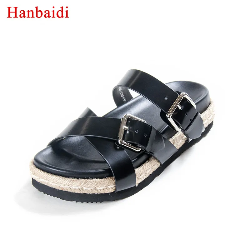 

Hanbaidi Fashionable genuine leather Summer Women Slides flat Heels flip flop rivets studded Casual cosy Beach Slippers Zapatos