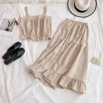 Vintage Plaid 2019 Summer Beige Black Red Women Two Pieve Suit Elegant Sling Short Chic Tops And Ruffle Midi Skirt Two piece set
Vintage Plaid 2019 Summer Beige Black Red Women Two Pieve Suit Elegant Sling Short Chic Tops And Ruffle Midi Skirt Two piece set
