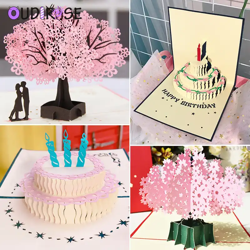 oudirose happy birthday postcard blank paper 3d greeting gift