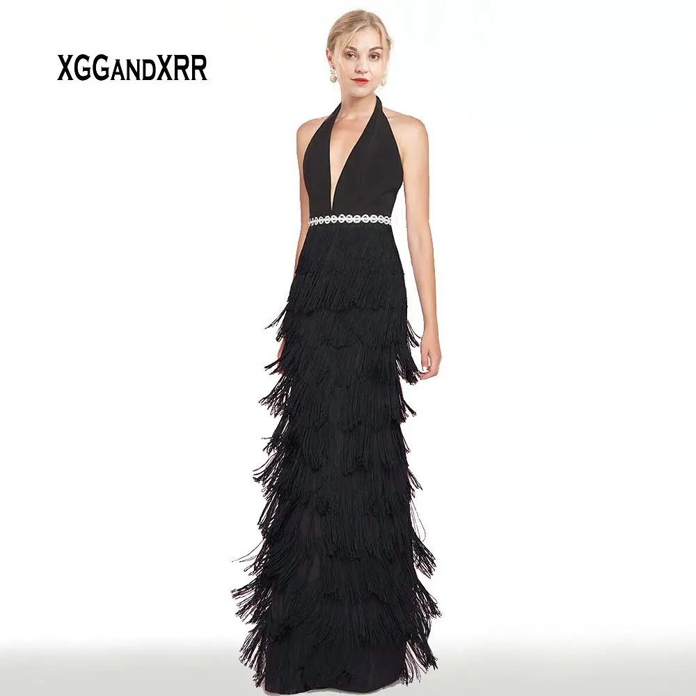 Luxury Deep V Neck Full Tassel Black Prom Dress 2019 Open Back Floor Length Long Formal Evening Gown Plus Size Custom Made
Luxury Deep V Neck Full Tassel Black Prom Dress 2019 Open Back Floor Length Long Formal Evening Gown Plus Size Custom Made