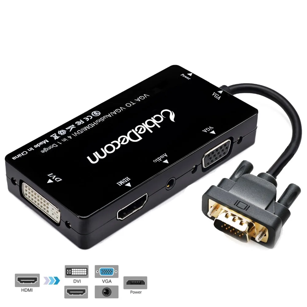 CableDeconn VGA 15 Pin to VGA HDMI DVI 4IN1 Adapter with Micro USB Power Cable and Audio 3.5mm for VGA Laptops Computers
CableDeconn VGA 15 Pin to VGA HDMI DVI 4IN1 Adapter with Micro USB Power Cable and Audio 3.5mm for VGA Laptops Computers